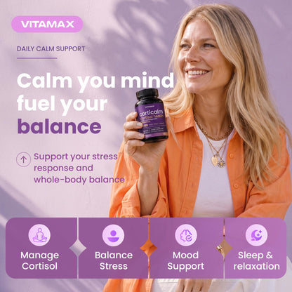 Vitamax Cortisol Supplements for Women - L-Theanine, Ashwagandha, GABA - High Cortisol Manager Reducer - Relaxation, Mood & Stress Support - Ginkgo Biloba, Bacopa Monnieri, 5-HTP - Made in USA