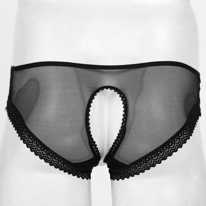 Hedmy Men's Sexy Lingerie Sissy Gay Thongs Briefs Underwear Bow Ultra Low Rise Crossdresser Panties Black X-Large