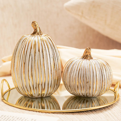 White and Gold Fall Pumpkin Decoration for Table Centerpieces