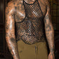 Men's See Through Fishnet Tank Top Sleeveless Racerback Mesh Top Crochet Casual Loose Muscle Shirt Spaghetti Strap Halter Top for Summer 2023 H Black