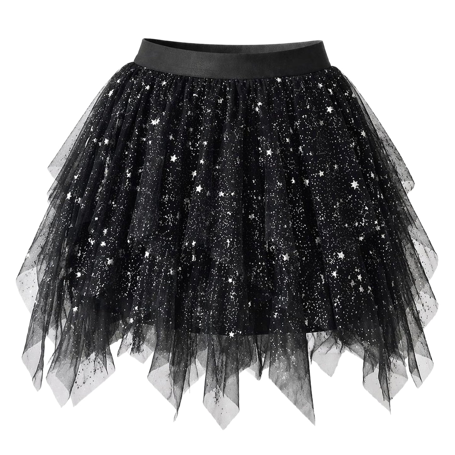 Sissy Tulle Mini Skirt for Women Short Fairy Skirt Tutu A-Line Mesh Layered Summer Skirts Black Sequin X-Small
