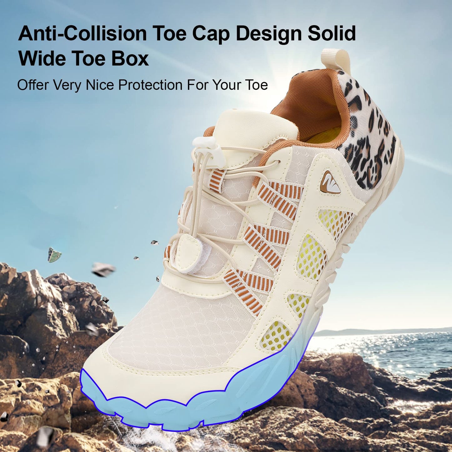 XIHALOOK Water Shoes Womens Quick Dry Sports Swim Aqua Shoes Barefoot for Diving Boating Beach Camping Beige Leopard, 6.5 Women/5 Men
