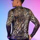 WDIRARA Men's Leopard Animal Print Mock Neck Long Sleeve Fitted Party Club Top Shirt Black and Brown L