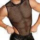 WDIRARA Men's Fishnet Mesh Mock Neck Vest Top Sleeveless Sheer Party Tank Tops Bodysuit Black Medium