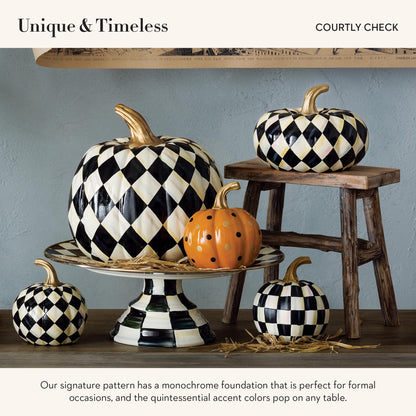MACKENZIE-CHILDS Resin Pumpkin, Mini, Black-and-White Courtly Check