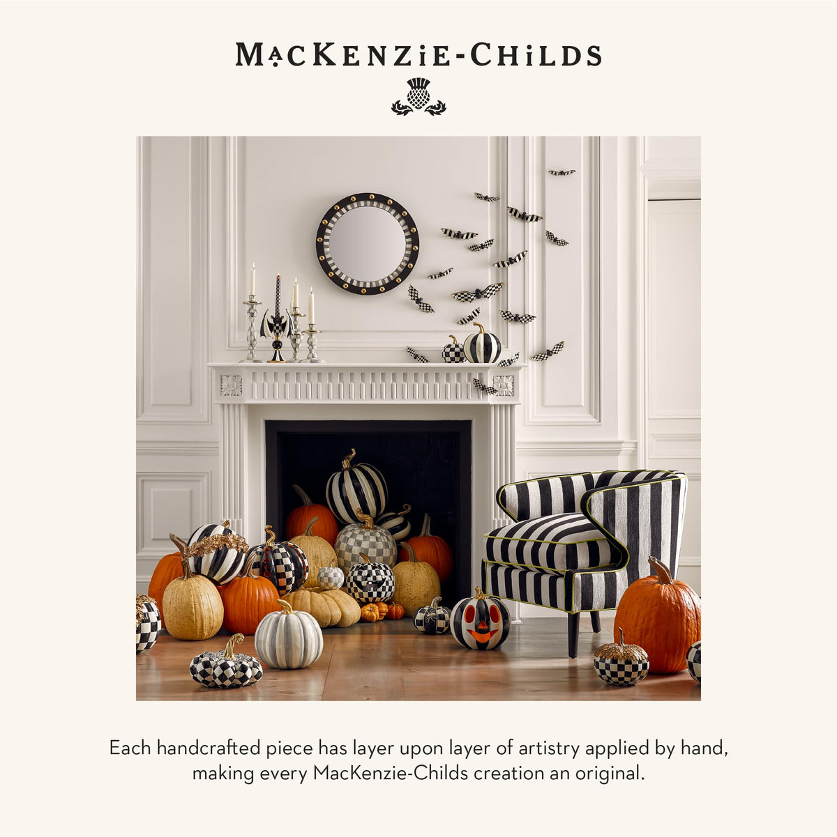 MACKENZIE-CHILDS Resin Pumpkin, Mini, Black-and-White Courtly Check