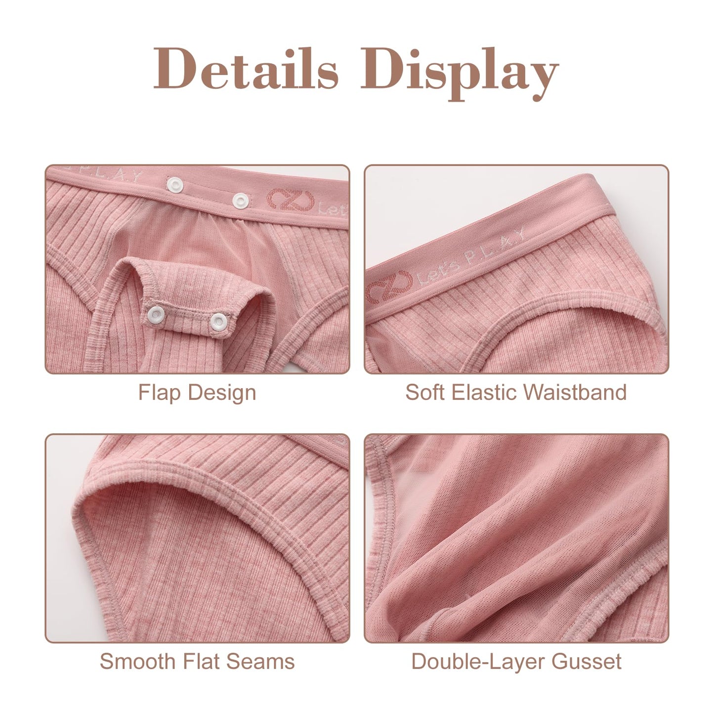 BSZN Men's Thick Ribbed Sexy Briefs, Dusty Pink Mid Low Rise Snap Open Sexy Men Underwear, Cutout Back Men Sexy Lingerie with Sheer Mesh Pouch Soft High Stretch Sexy Undergarment