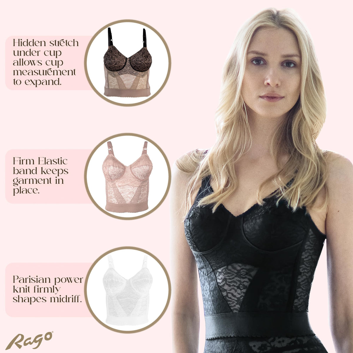 2202 Longline Wireless Bra | Extra-Firm Shapewear Support | Made in USA | Expandable Cups & Posture Back | Black 38DD