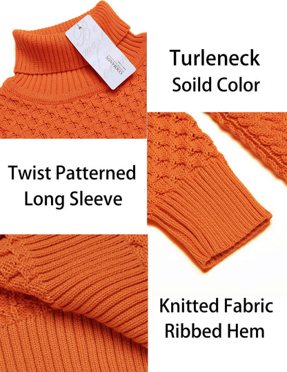 COOFANDY Men's Slim Fit Turtleneck Sweater Casual Knitted Twisted Pullover Solid Sweaters Orange
