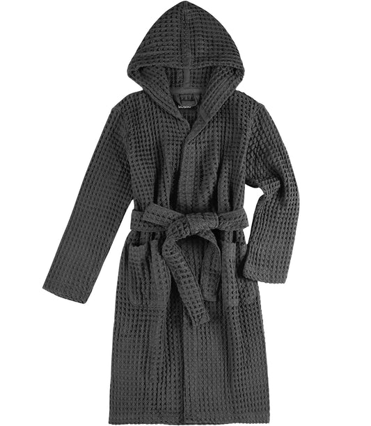 KOSMU 100% Organic Japanese Cotton Waffle Knit Bathrobe | Thick Luxury Hotel Spa Onsen Shower Sauna Towel Terry Bath Robe with Hood and Snap Buttons for Men & Women (Hooded, Smoke Grey, 2XL)