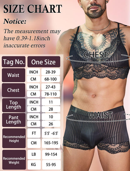 Men's Sissy Bra Floral Lace Panties Outfits Boxers Bikini Briefs Underwear Clubwear Sleepwear Black Set