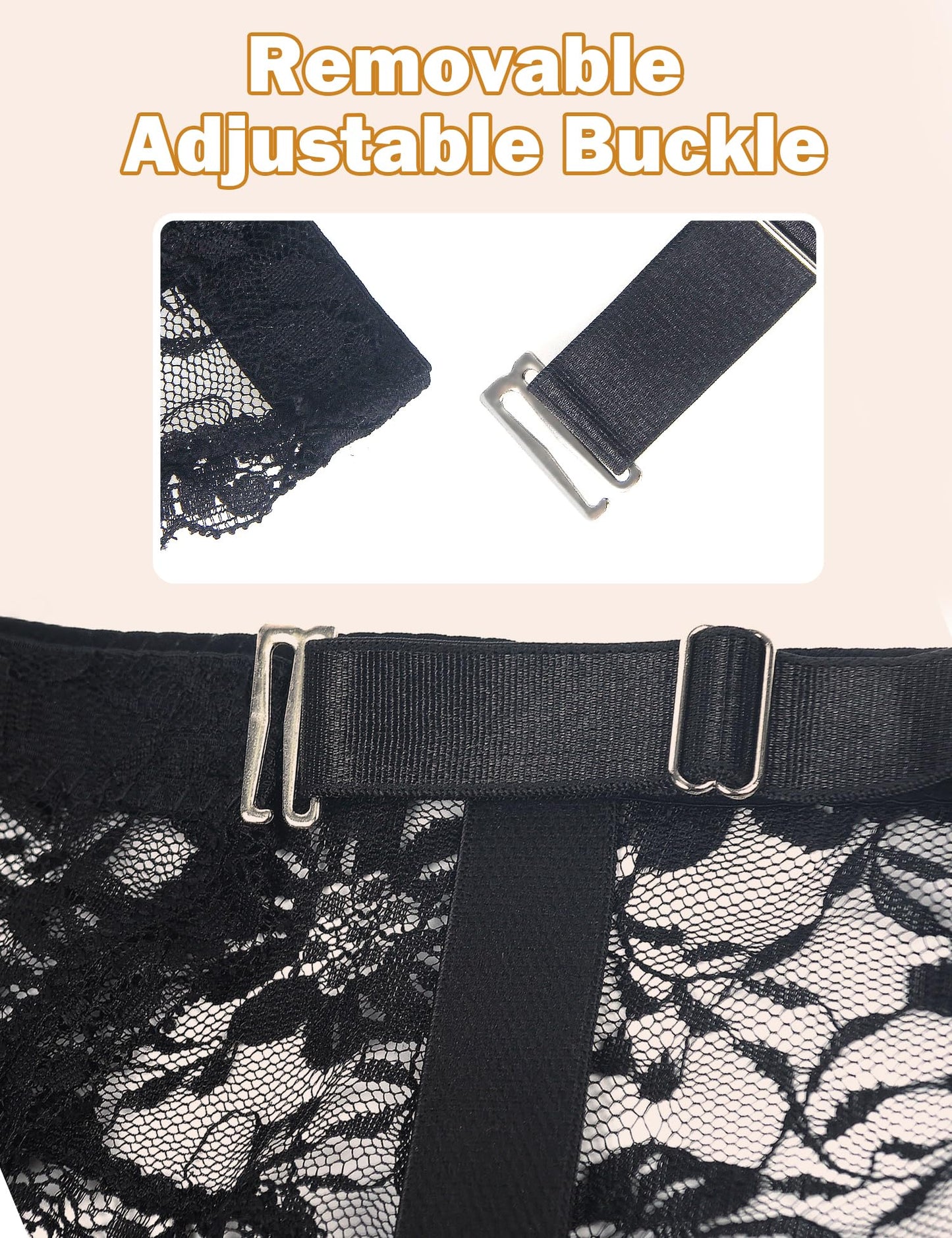 Men Underwear 4 Strap Lace Garter Belt with Thong Set Sissy Lingerie 4 Adjustable Vintage Metal Clips Garter Belts for Thigh Highs Black,S