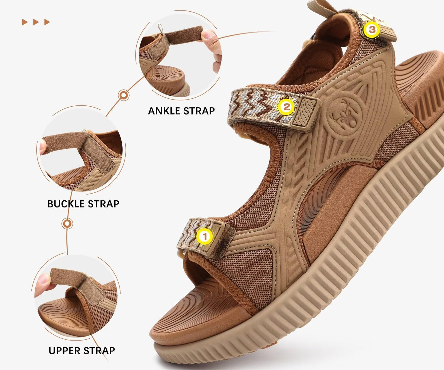 KuaiLu Womens Orthopedic Walking Sandals Comfortable Arch Support Plantar Fasciitis Relief Sport Recovery Chunky Cushion Adjustable Summer Outdoor Beach Vacation Athletic Water Shoes Khaki Size 8
