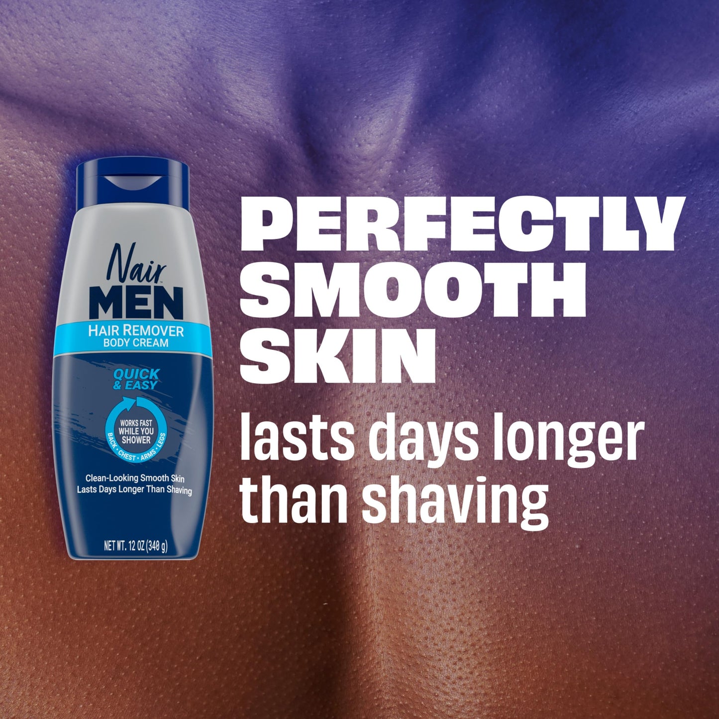 Nair Men Hair Remover Body Cream, Quick and Easy Body Hair Removal Cream for Men, Aloe and Lanolin, Dermatologist Tested, 12 Oz