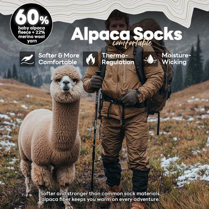Heat equation Alpaca Socks for Men and Women, Heavyweight Thermal Thick Warm Alpaca Wool Boot Sock for Hunting, Hiking, Moisture Wicking M Black&Dark Gray&Walnut Brown