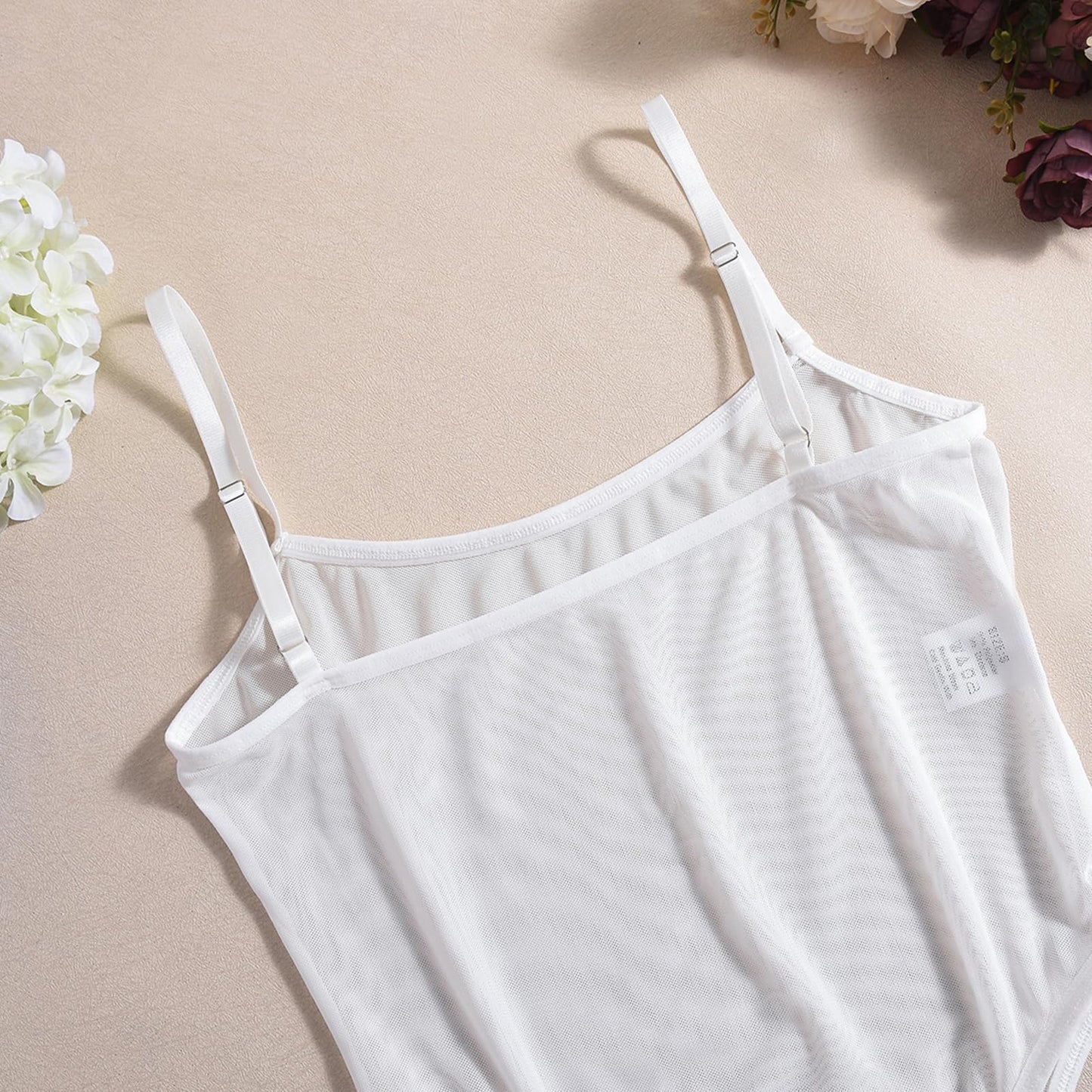 Women's Sheer Mesh Bodysuit Lingerie See Through Teddy High Cut Thong Leotard Sexy Body suit White Large