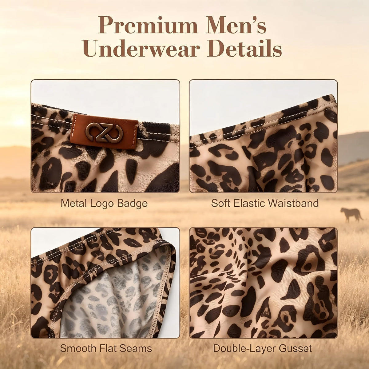 BSZN Men's Caged Beast Briefs, Classic Leopard Print