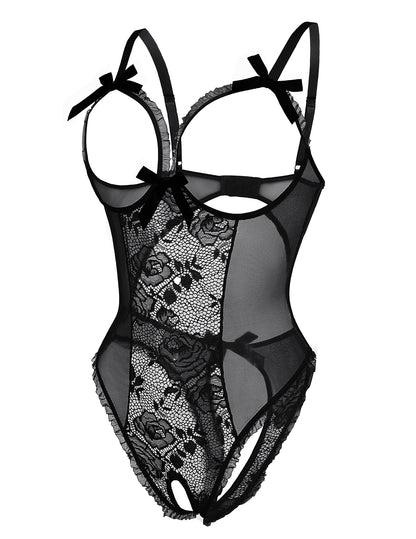 Avidlove Women One Piece Lingerie Sexy Lace Babydoll Mini Bodysuit A-black