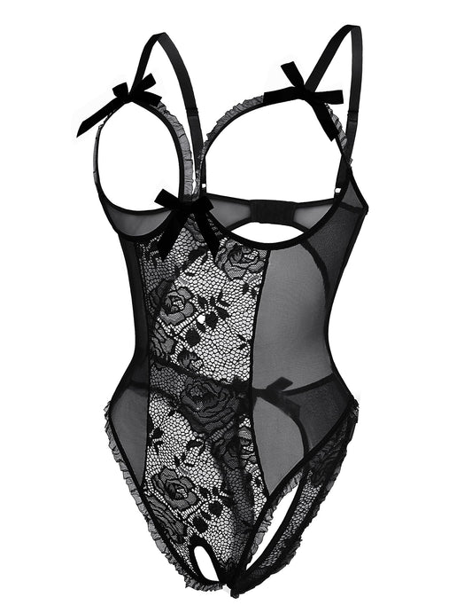 Avidlove Women One Piece Lingerie Sexy Lace Babydoll Mini Bodysuit A-black
