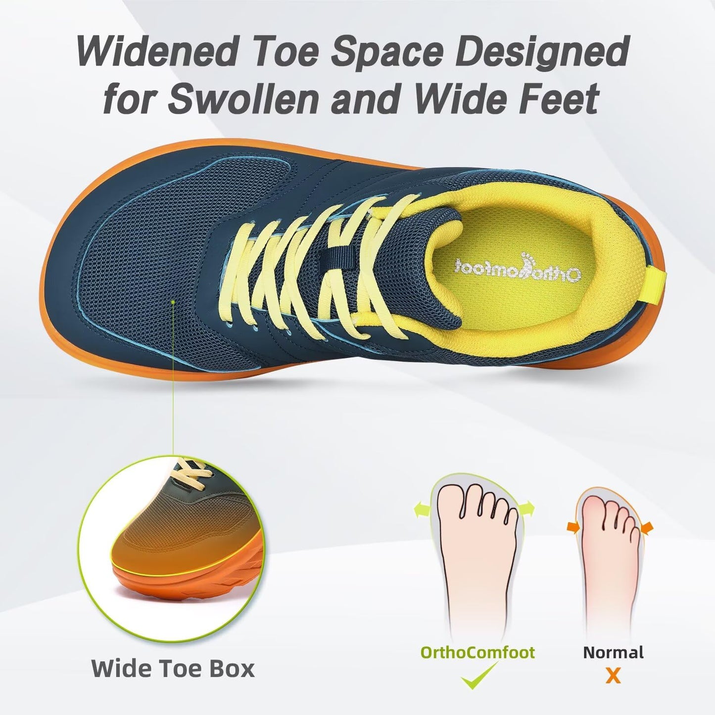 Men's Orthopedic Diabetic Wide Walking Shoes: Comfortable Plantar Fasciitis Arch Support Hammer Toes Neuropathy Recovery Tennis Shoes, Fit Outdoor Bowling Workout Sneakers Dark Blue Size 13