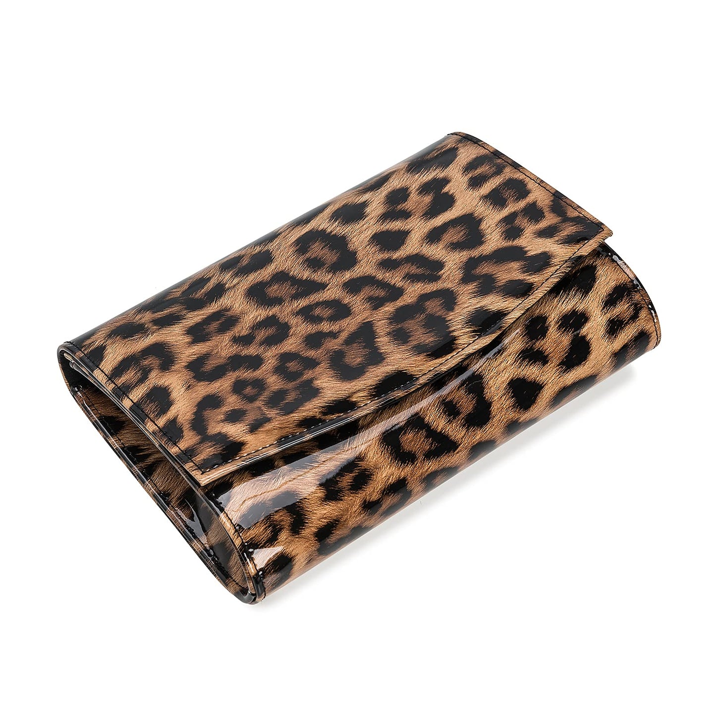 CHARMING TAILOR Patent Leather Flap Clutch for Women Classic Elegant Evening Bag Chic Dress Purse (Leopard)