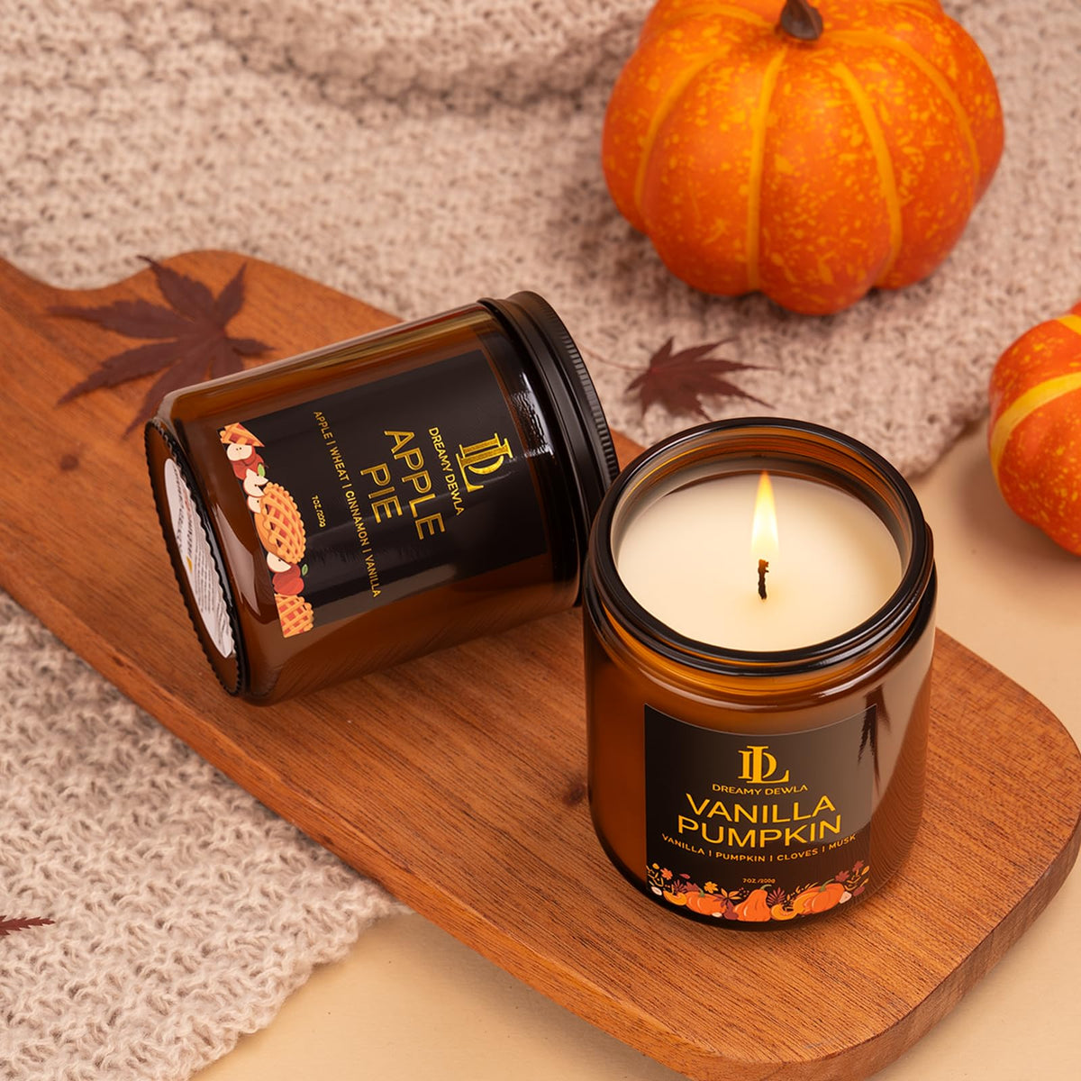 DL DREAMY DEWLA Fall Candles Set for Home Scented, 4 Pack 28oz, Soy Wax