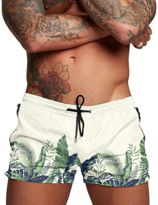 COOFANDY Men's Swim Trunk Quick Dry Swimwear Mesh Lining Bathing Suit Swimsuit Board Beach Sport Short Green Leaves/L