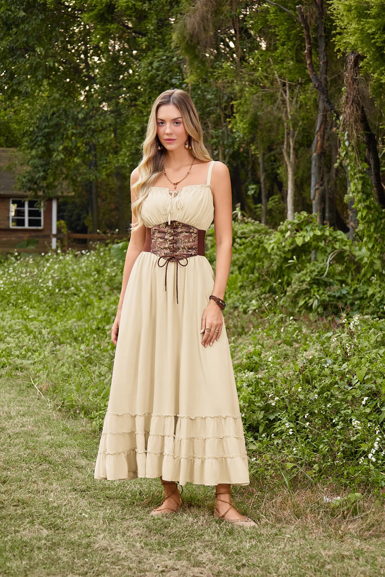 Renaissance Corset Belt Wide Elastic Waist Belts for Women Brown L