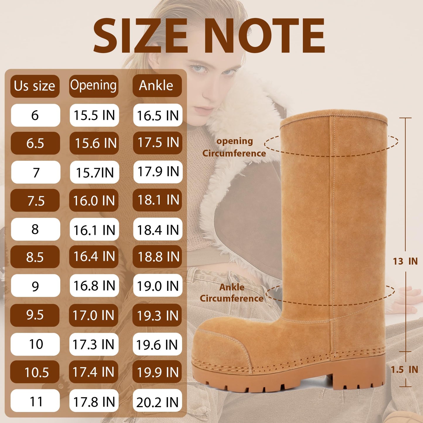 LACIKOSZ Faux Suede Platform Fuzzy Snow Boots Round Toe Hippy Winter Boots Slip On Knee High Chunky Heel Fur Tall Boots for Women