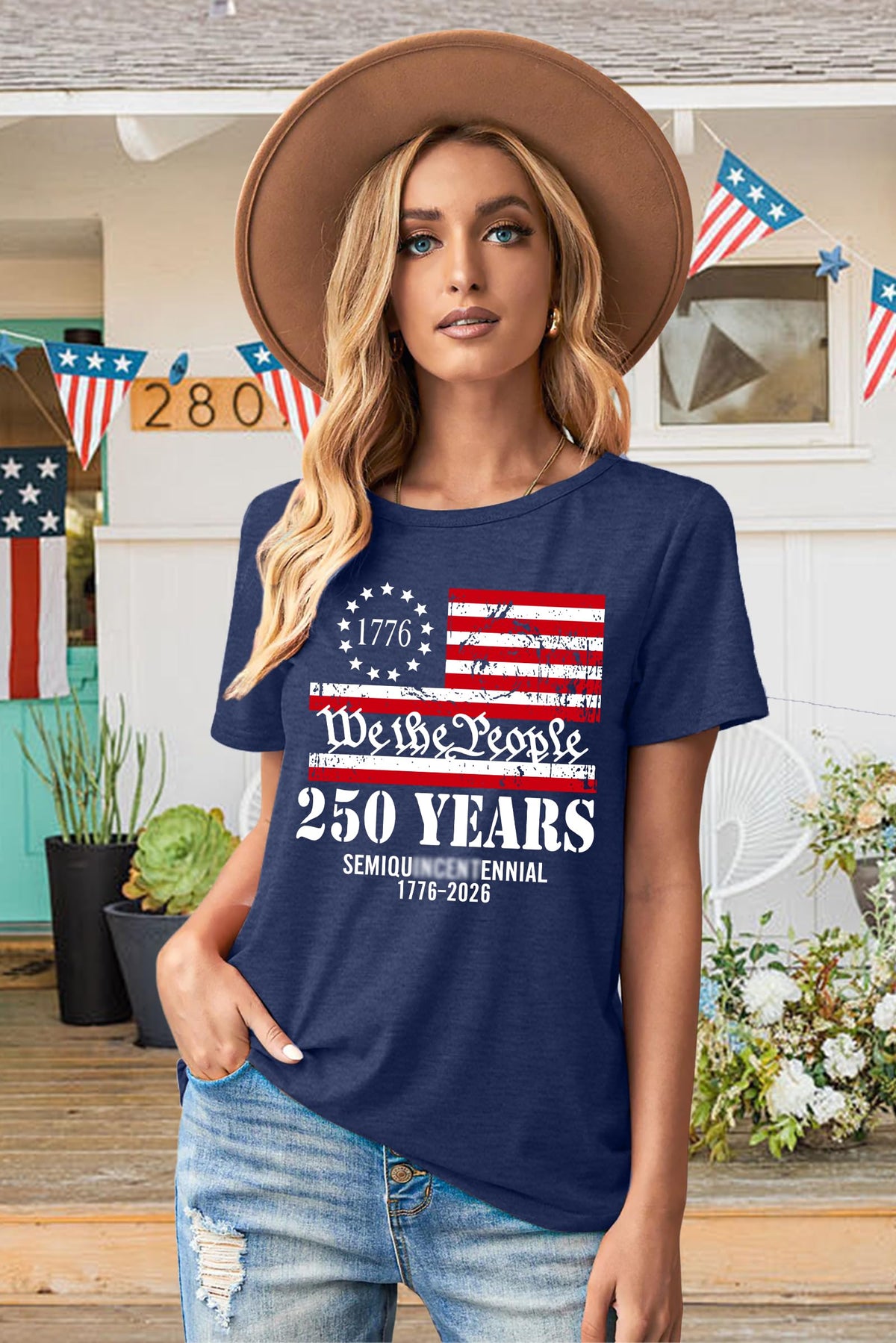 250th Anniversary USA Shirts for Women American Flag T-Shirt 4th of July Patriotic Shirt Independence Day America Tops(DarkBlue,Medium)