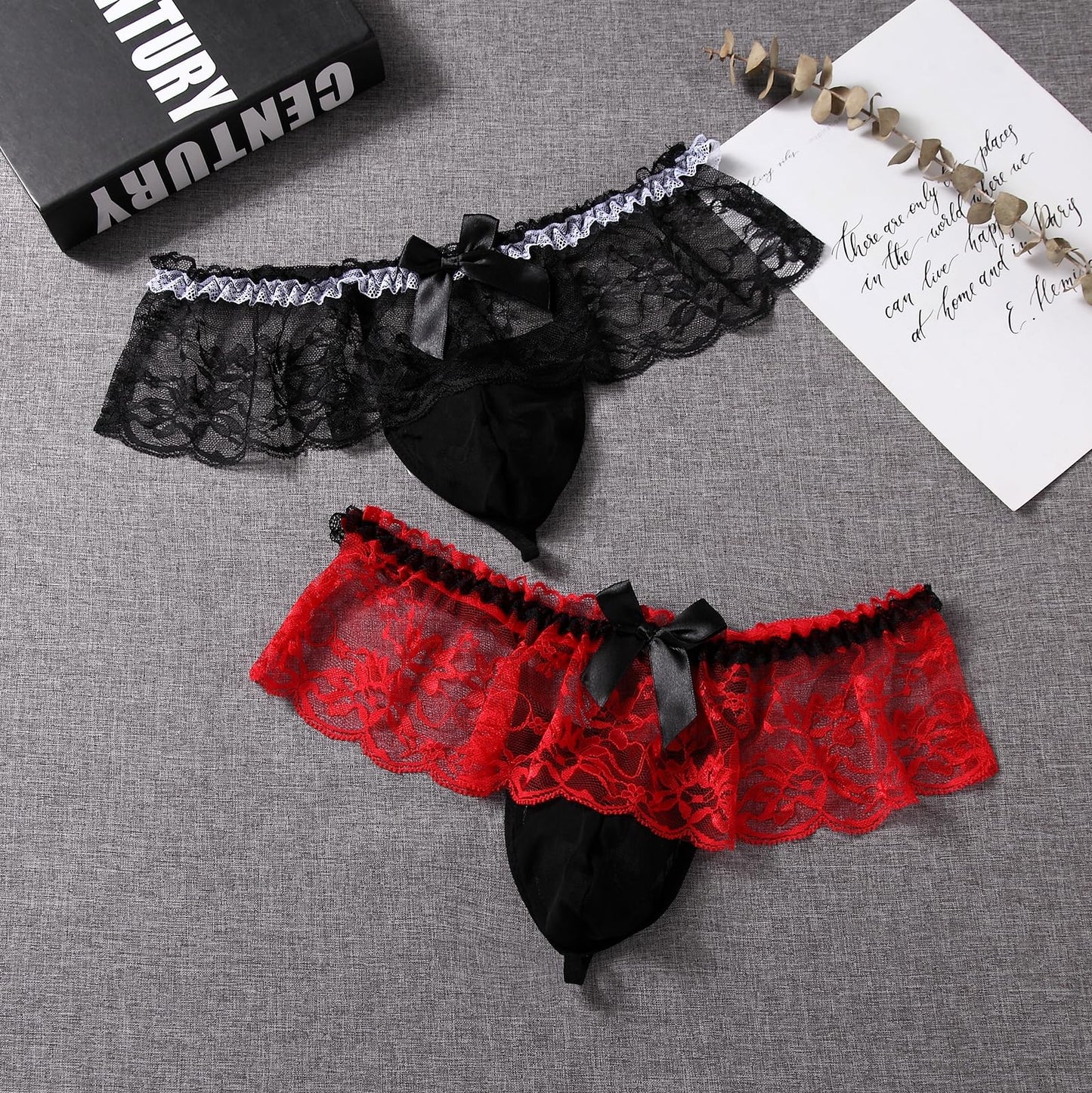 Men's Lace Panties Skirted Sissy Underwear For Men Sexy Lingerie Femboy (US, Alpha, One Size, Regular, Regular, Red)