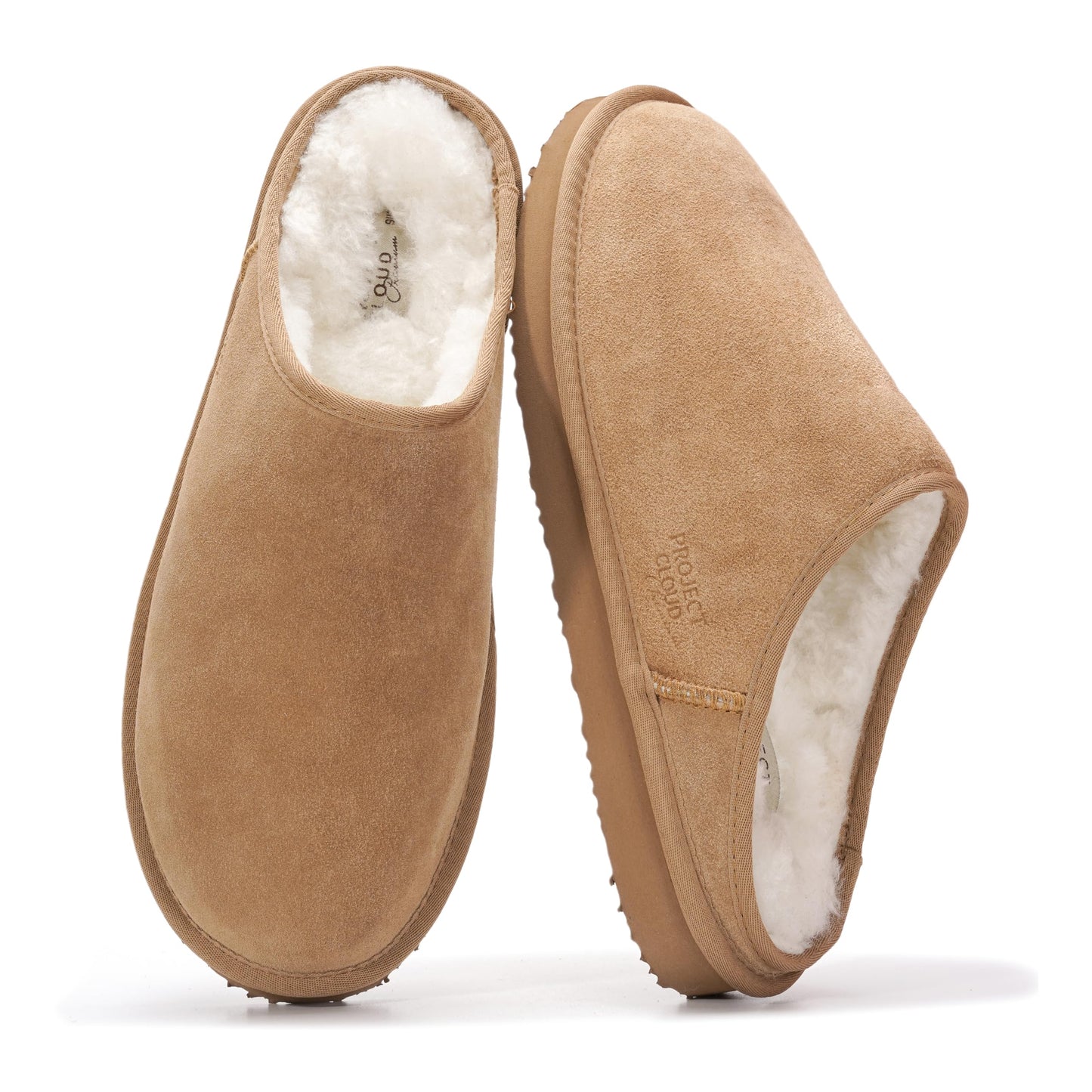 Project Cloud Mens Slippers 100% Genuine Leather and Genuine Shearling Lining – House Slippers for Men with Memory Foam Insole – Lightweight & Non Slip Mens House Shoes (Chill,CHSTNUTSUEDE,7.5)
