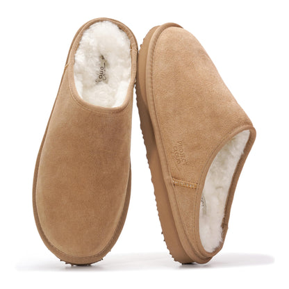 Project Cloud Mens Slippers 100% Genuine Leather and Genuine Shearling Lining – House Slippers for Men with Memory Foam Insole – Lightweight & Non Slip Mens House Shoes (Chill,CHSTNUTSUEDE,7.5)