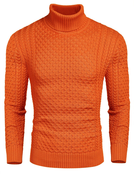 COOFANDY Men's Slim Fit Turtleneck Sweater Casual Knitted Twisted Pullover Solid Sweaters Orange