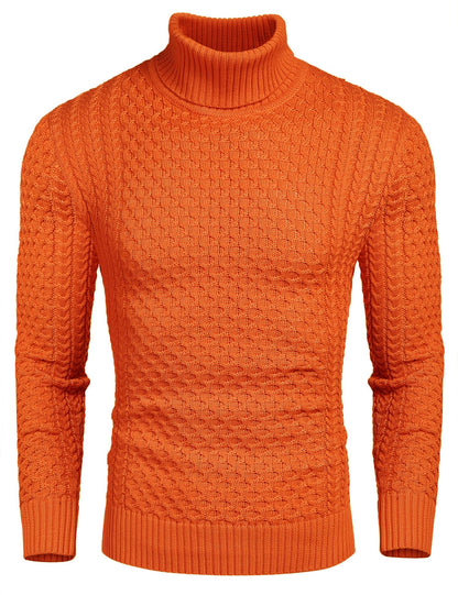 COOFANDY Men's Slim Fit Turtleneck Sweater Casual Knitted Twisted Pullover Solid Sweaters Orange