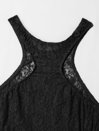 ABAFIP Men's Lace Bodysuit High Cut One Piece Leotard Sleeveless Racerback Sheer Lingerie Undershirts Top Black Large