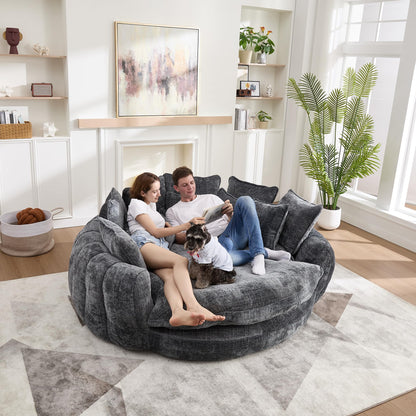 BEQAI 81" Round Sofa Bed, Oversized Chenille Bean Bag Couch, Dark Gray