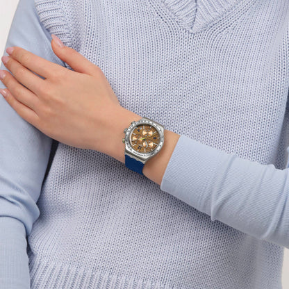 Swatch New Irony Chrono Unisex Dress Watch Stainless Steel Brown Quartz Water Resistant SIDEREAL Glow