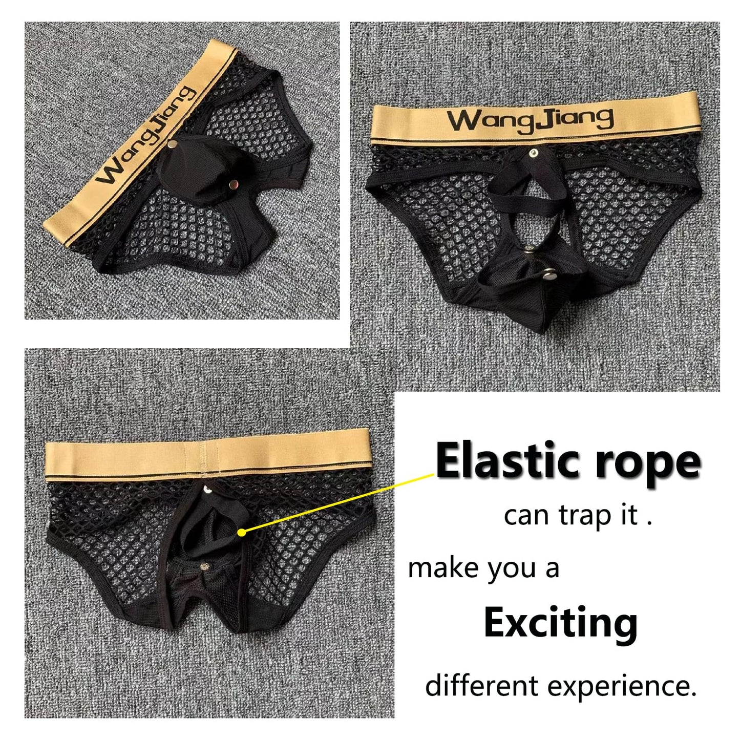 Kinizpl Men's Jockstrap Underwear Breathable Mesh Adjustable Underwears with Removeable Pouch Men Jock Strap Athletic Supporters Black
