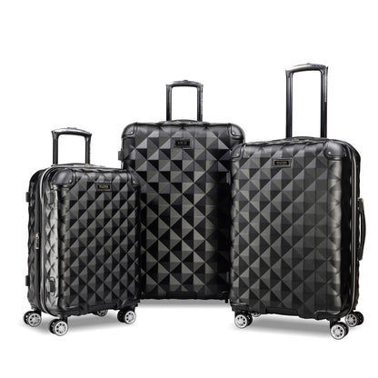 Kenneth Cole REACTION Diamond Tower Collection Lightweight Hardside Expandable 8-Wheel Spinner Travel Luggage, Black, 3-Piece Set (20", 24", & 28")