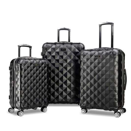 Kenneth Cole REACTION Diamond Tower Collection Lightweight Hardside Expandable 8-Wheel Spinner Travel Luggage, Black, 3-Piece Set (20", 24", & 28")