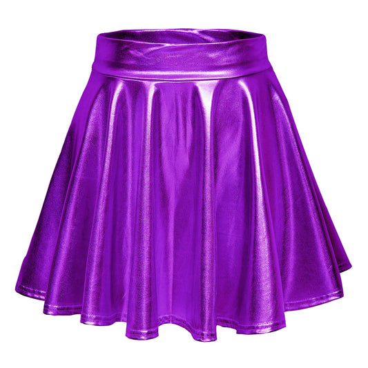 Sissy Shiny Metallic Wet Look Flared Mini Skirt