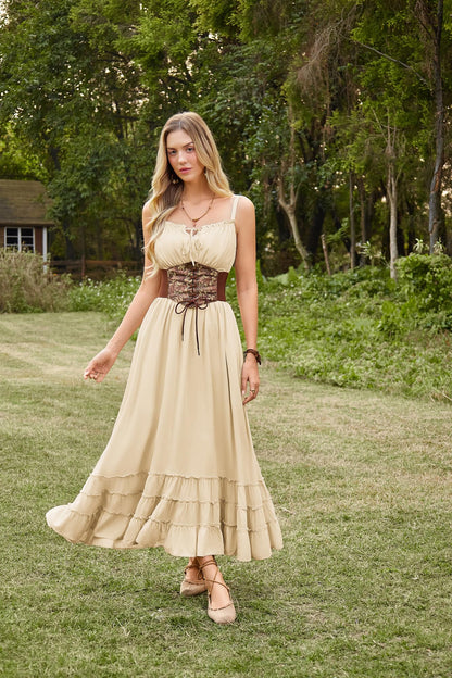 Renaissance Corset Belt Wide Elastic Waist Belts for Women Brown L