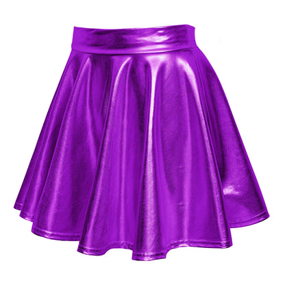 Sissy Shiny Metallic Wet Look Flared Mini Skirt