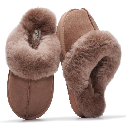 Project Cloud 100% Genuine Leather Slippers for Women Footwear with Genuine Fur Lining Womens Clogs & Mule - Non-Slip Indoor/Outdoor Scuff Womens Slippers with Memory Foam Insole(Henka,CMLSUEDE,5.5)