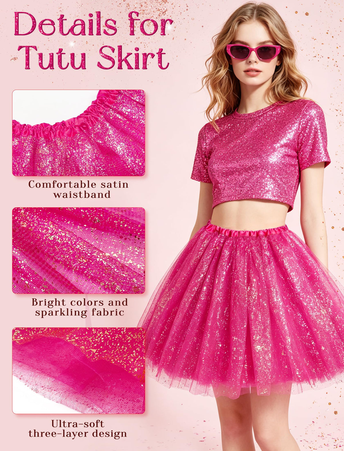 sissy - Femboy - Crossdressing - 3 Layers Tutus for Women Adult, Classic Elastic Tulle Tutu Skirts Tutu (Rose Pink)