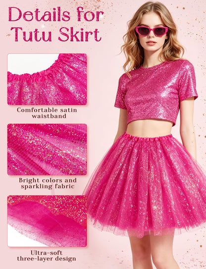 sissy - Femboy - Crossdressing - 3 Layers Tutus for Women Adult, Classic Elastic Tulle Tutu Skirts Tutu (Rose Pink)