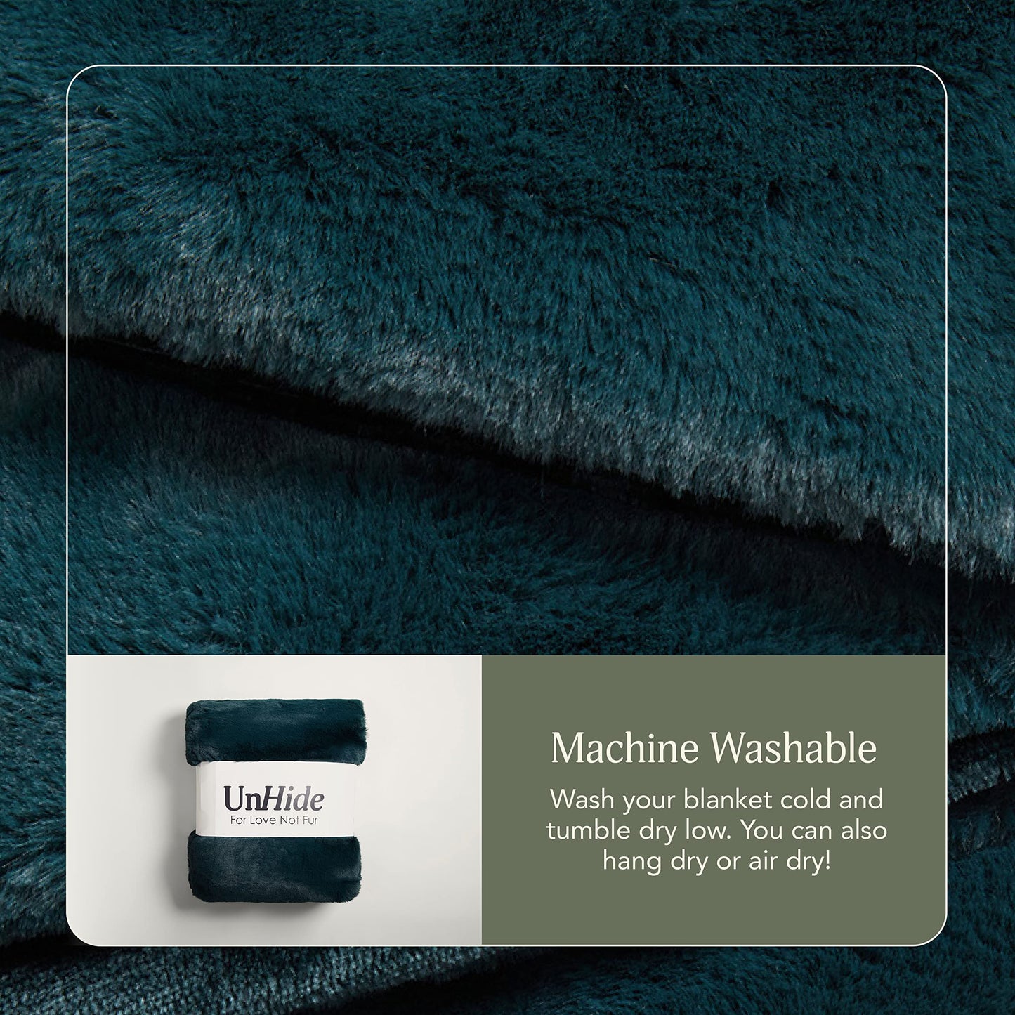 UnHide Marshmallow - Faux Fur Blanket - Heavy Weight, Extra Soft Blanket - Made from Recycled Materials - Machine Washable - Medium (60" x 80") - Emerald Kitten