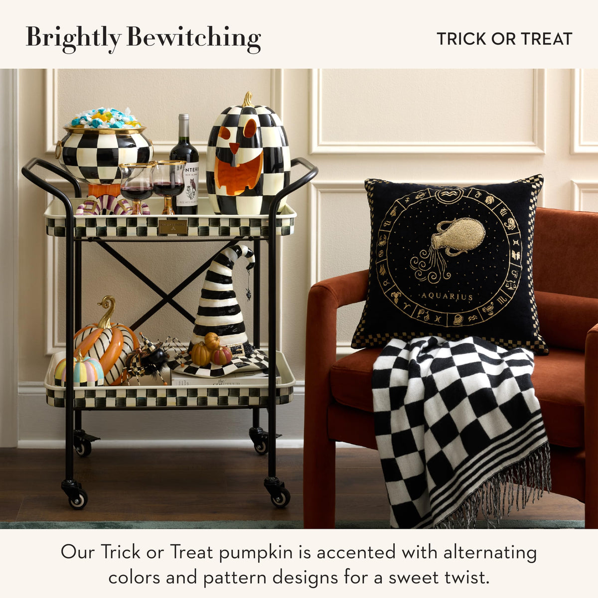 MACKENZIE-CHILDS Resin Pumpkin, Medium, Trick or Treat Candy Swirl