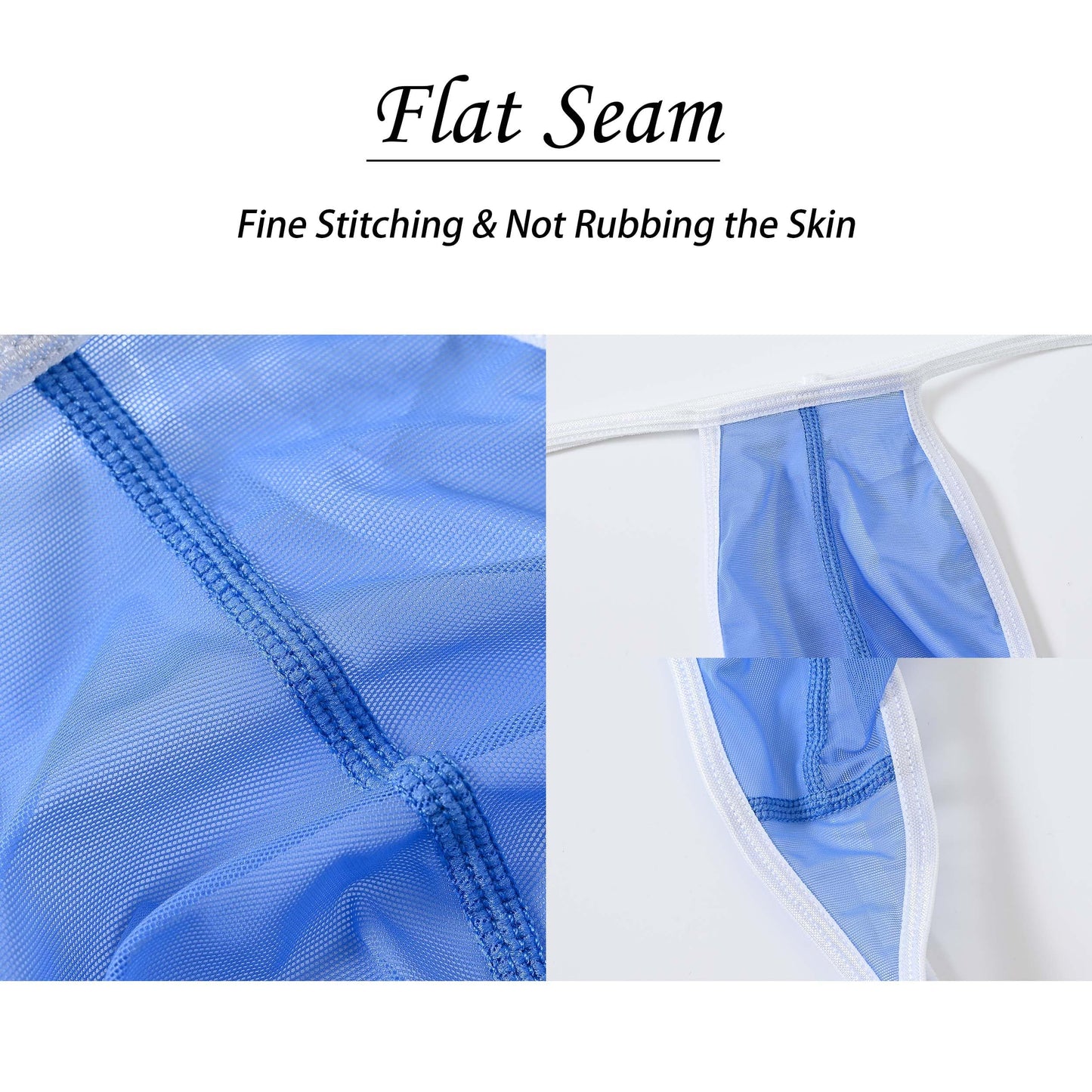Mens See Through Underwear Bulge Enhancing Thongs Sexy Sheer Mesh G-String Bikini Blue 2XL